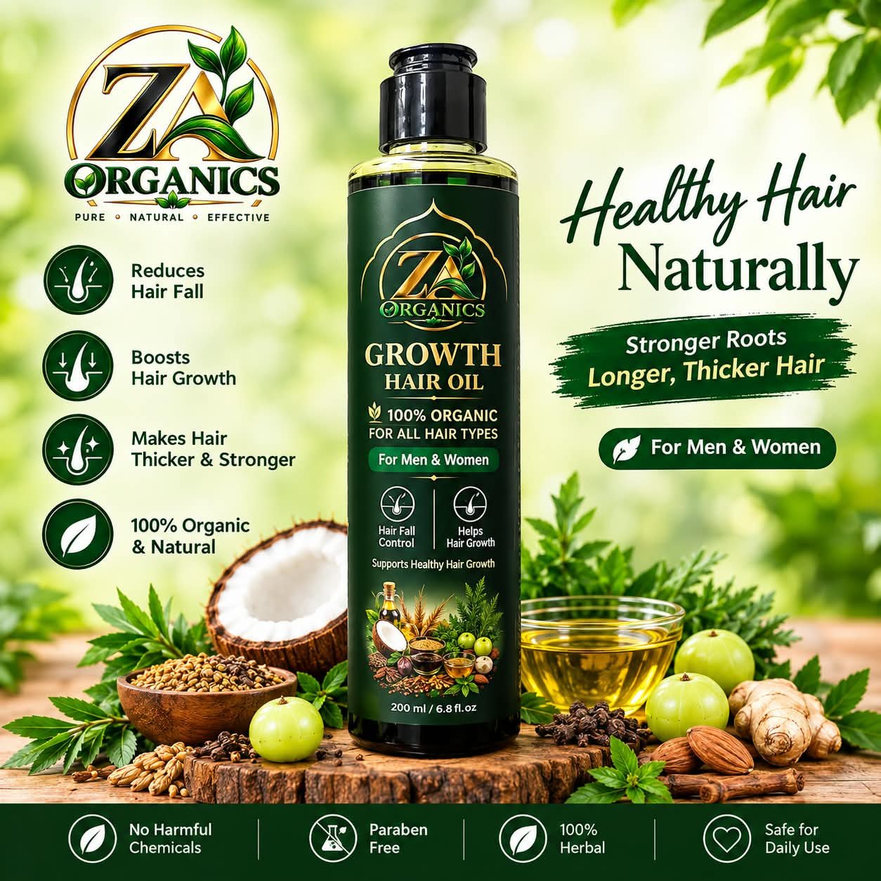 ZA Organics Growth Hair Oil and botanical ingredients
